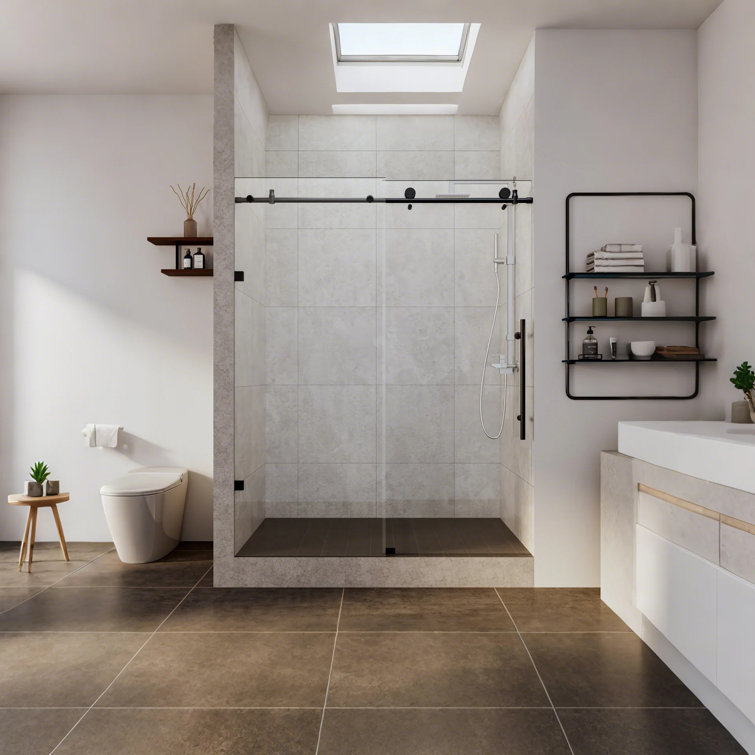 Black Frameless Sliding Shower Door with Clear Tempered Glass