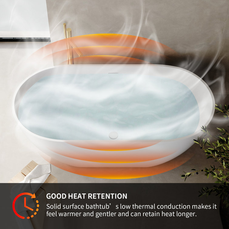 Glossy White 59" Freestanding Solid Surface Soaking Bathtub