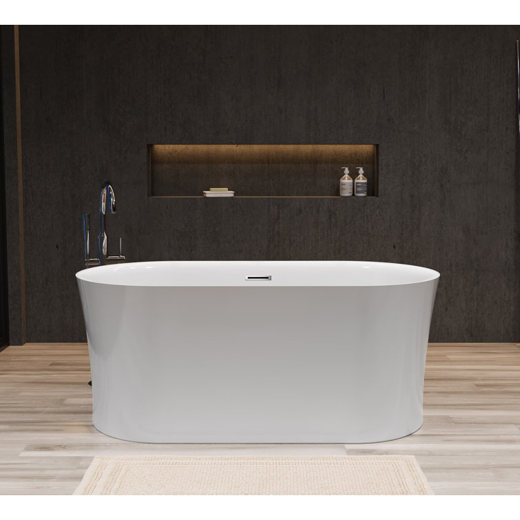 59" White Acrylic Freestanding Oval Soaking Bathtub