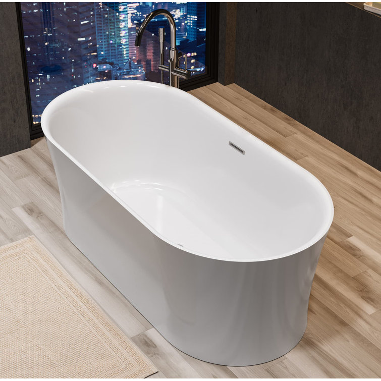 67" White Acrylic Freestanding Oval Soaking Bathtub