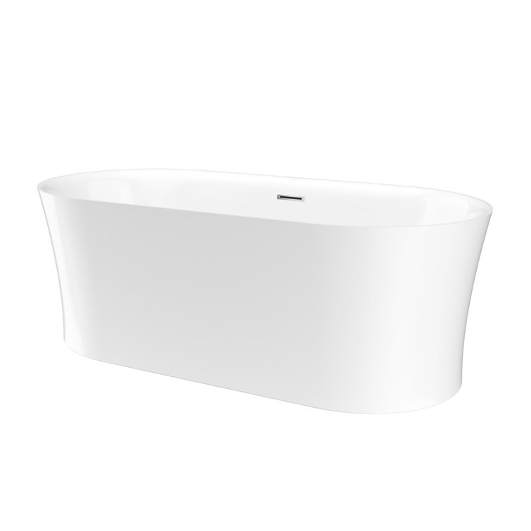 67" White Acrylic Freestanding Oval Soaking Bathtub