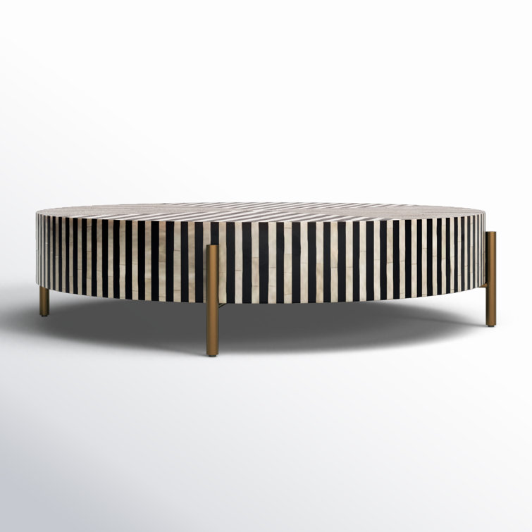 Carnegie Art Deco Round Coffee Table in Camel Bone & Brass
