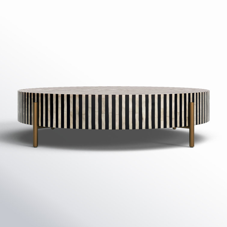 Carnegie Art Deco Round Coffee Table in Camel Bone & Brass