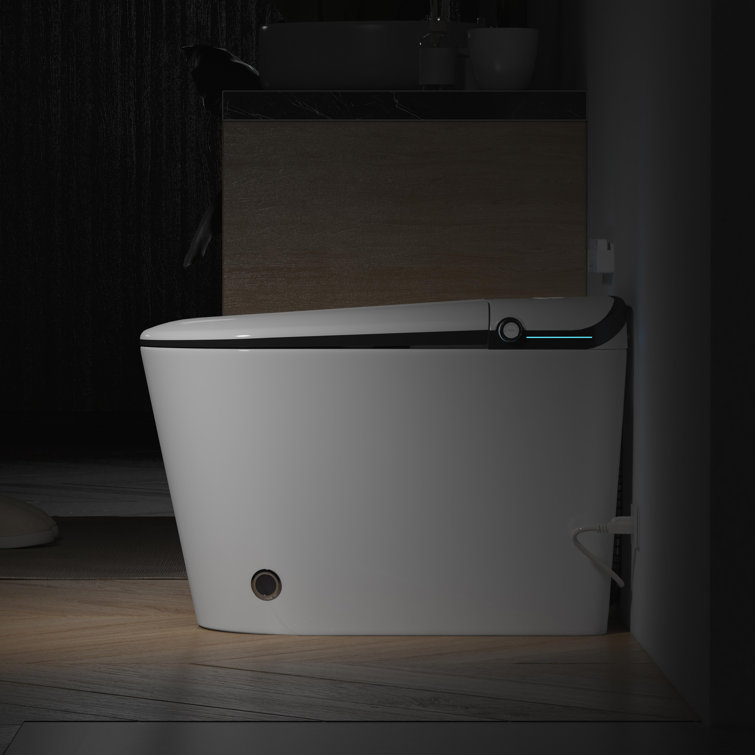 Elongated White and Black Smart Bidet Toilet with Heated Seat