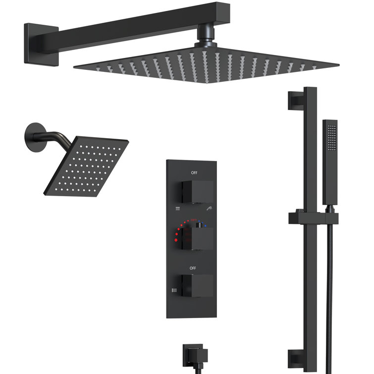 Matte Black Dual Shower System with Adjustable Handheld and Rainfall Head
