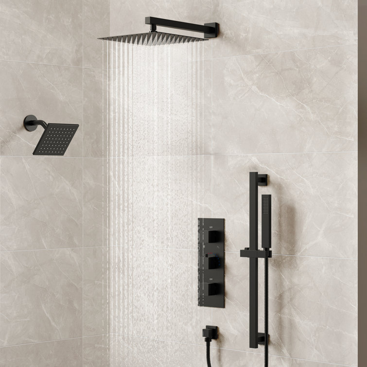 Matte Black Dual Shower System with Adjustable Handheld and Rainfall Head