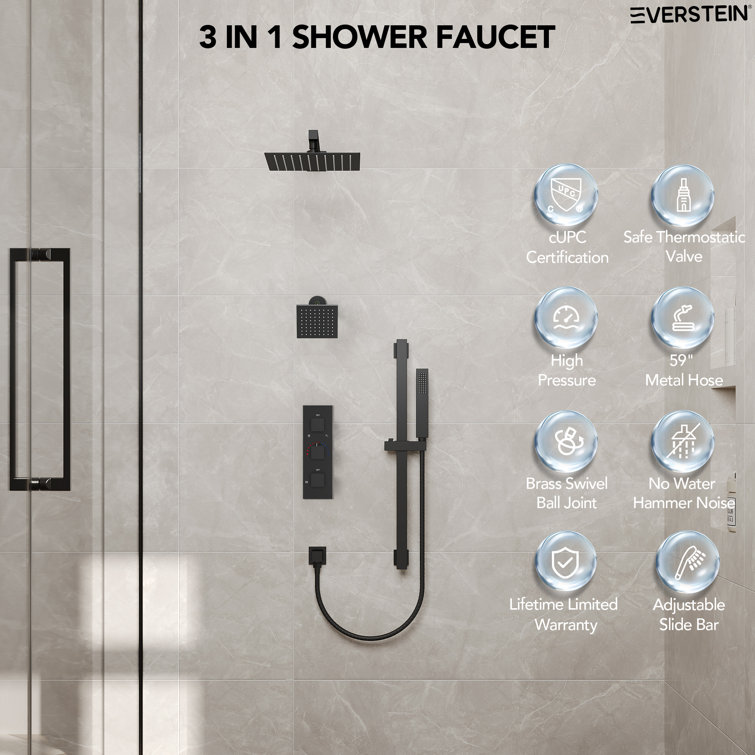 Matte Black Dual Shower System with Adjustable Handheld and Rainfall Head