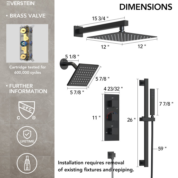 Matte Black Dual Shower System with Adjustable Handheld and Rainfall Head