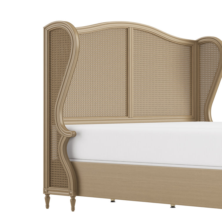 Antique White King Sausalito Bed with Cane Wingback Design