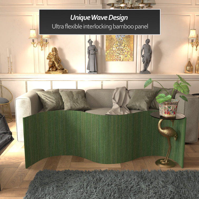 Sage Green Painted Bamboo Wave Room Divider, 24" x 98"
