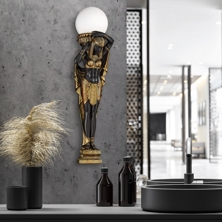 Egyptian Black and Gold Resin Wall Mounted Figurine Sconce