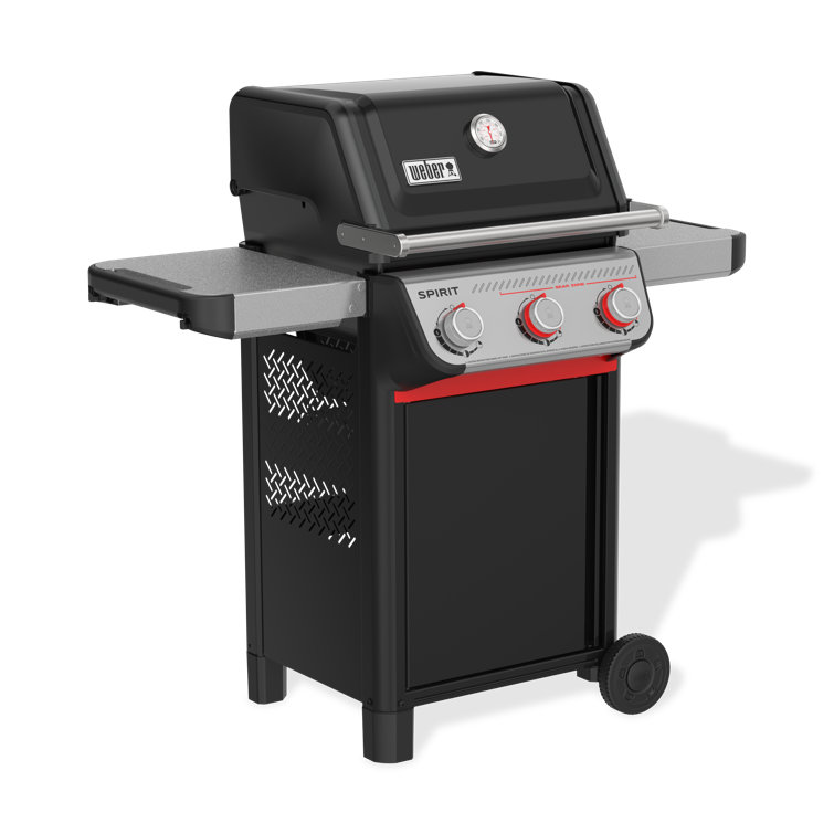Black Porcelain Coated Cast Iron 3-Burner Propane Gas Grill with Side Burner