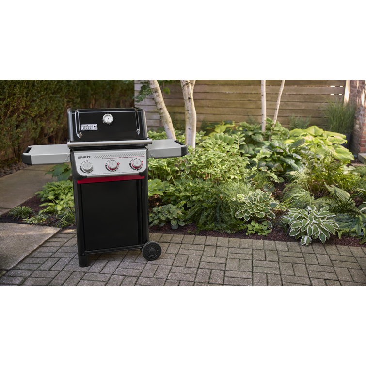 Black Porcelain Coated Cast Iron 3-Burner Propane Gas Grill with Side Burner