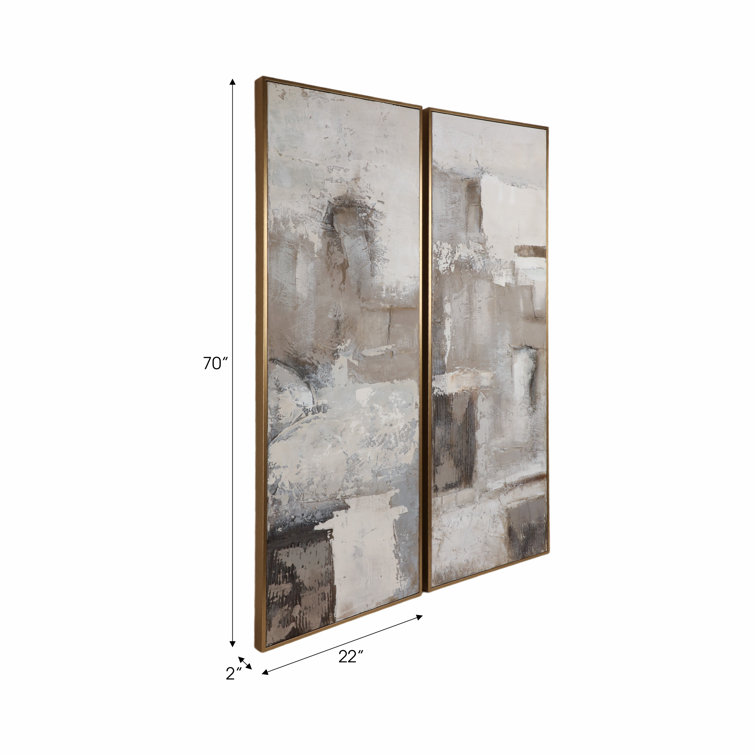 Large Abstract Gray and Beige Handpainted Canvas Wall Art Set
