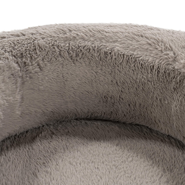 Beige Faux Fur Upholstered Barrel Chair with Solid Wood Frame