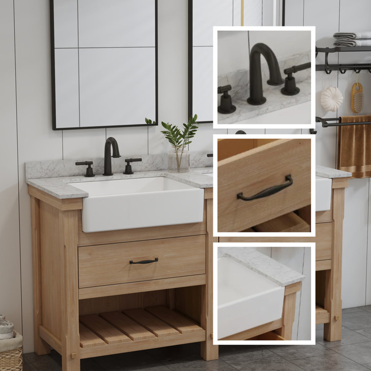 Farmhouse Light Brown Engineered Wood Double Bathroom Vanity with Marble Sink