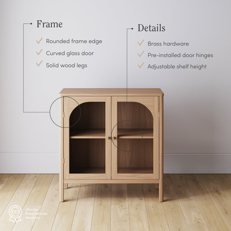 Raw Oak Modern Farmhouse Sideboard Buffet with Glass Doors