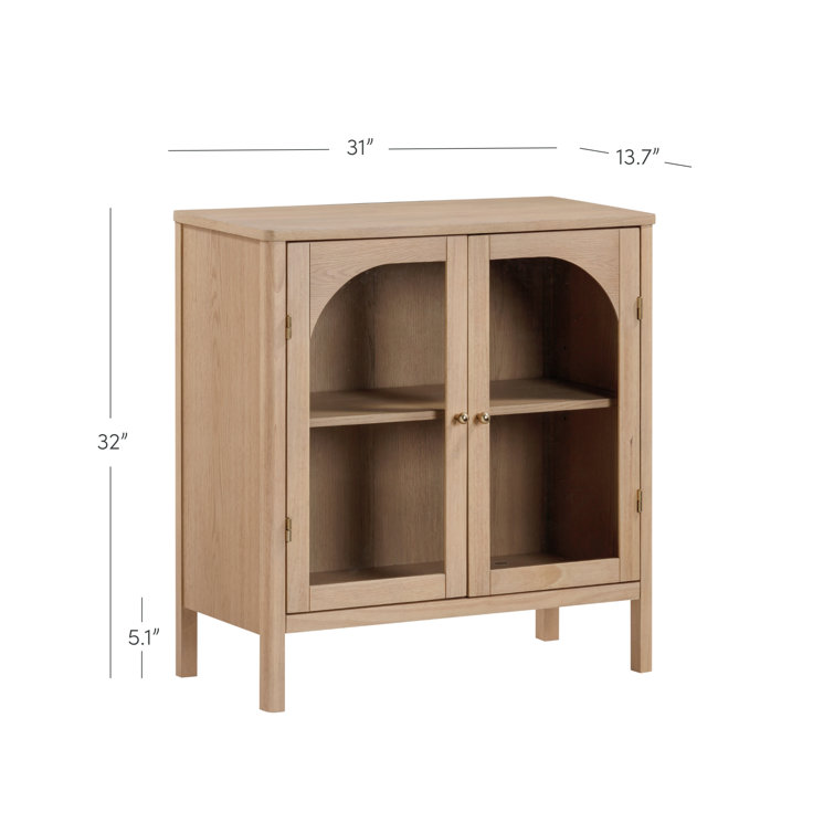 Raw Oak Modern Farmhouse Sideboard Buffet with Glass Doors