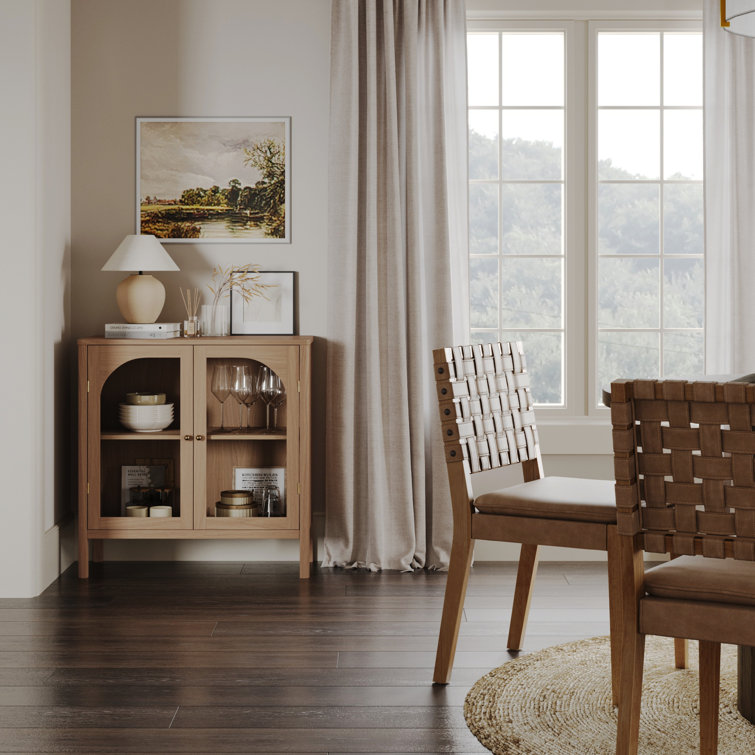 Raw Oak Modern Farmhouse Sideboard Buffet with Glass Doors