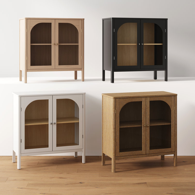 Raw Oak Modern Farmhouse Sideboard Buffet with Glass Doors