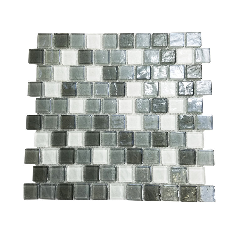 Geo 12-in x 12-in Glossy Gray Glass Mosaic Wall Tile