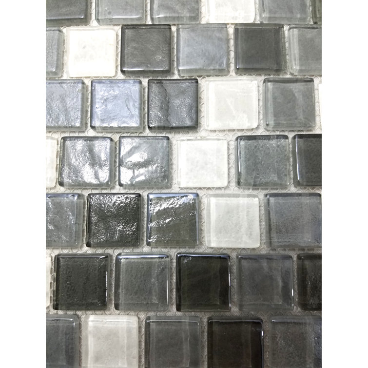 Geo 12-in x 12-in Glossy Gray Glass Mosaic Wall Tile