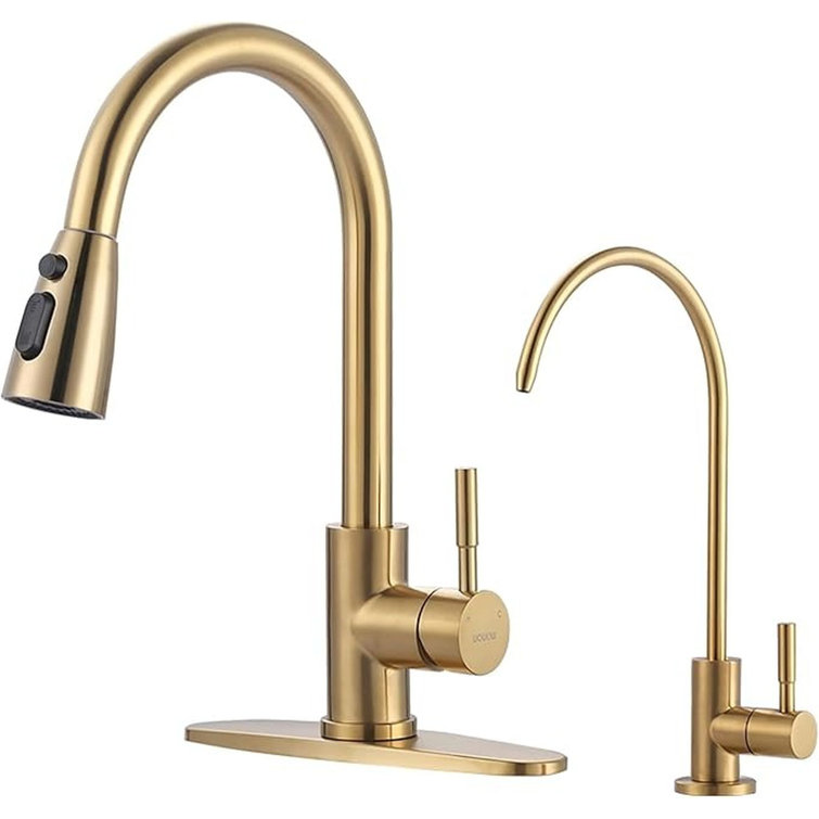 Brushed Gold Stainless Steel Kitchen Faucet with Pull-out Spray