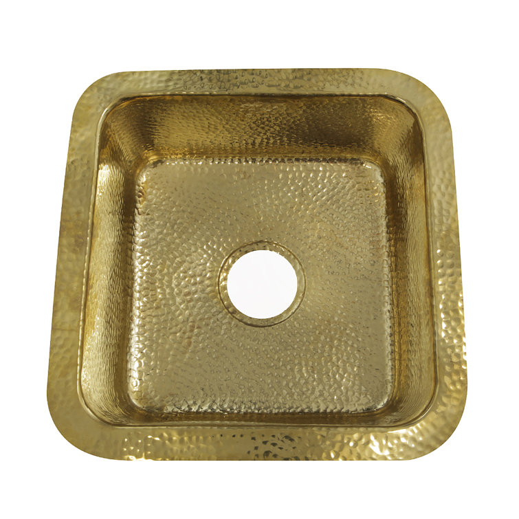 Hand-Hammered Brass and Copper Square Drop-In Sink, 17"