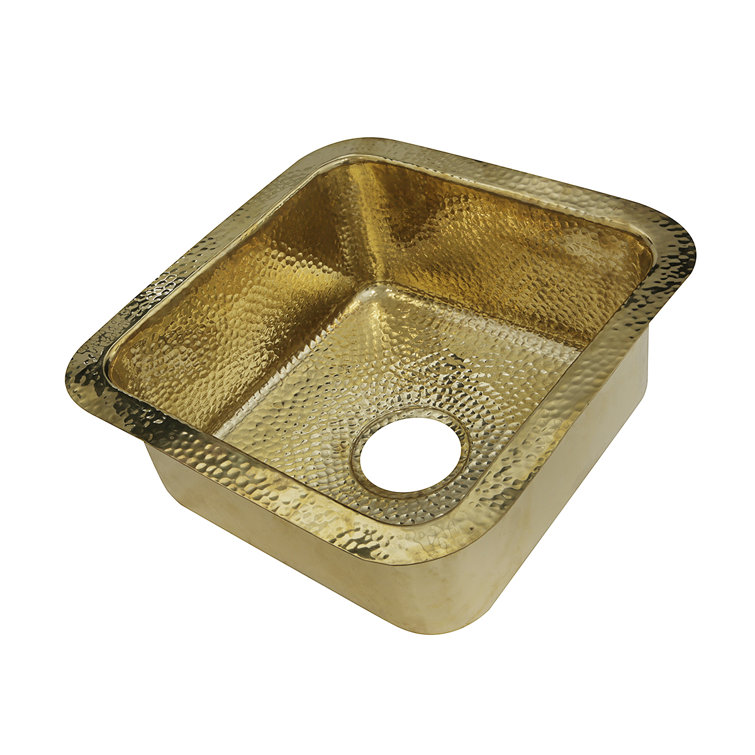 Hand-Hammered Brass and Copper Square Drop-In Sink, 17"