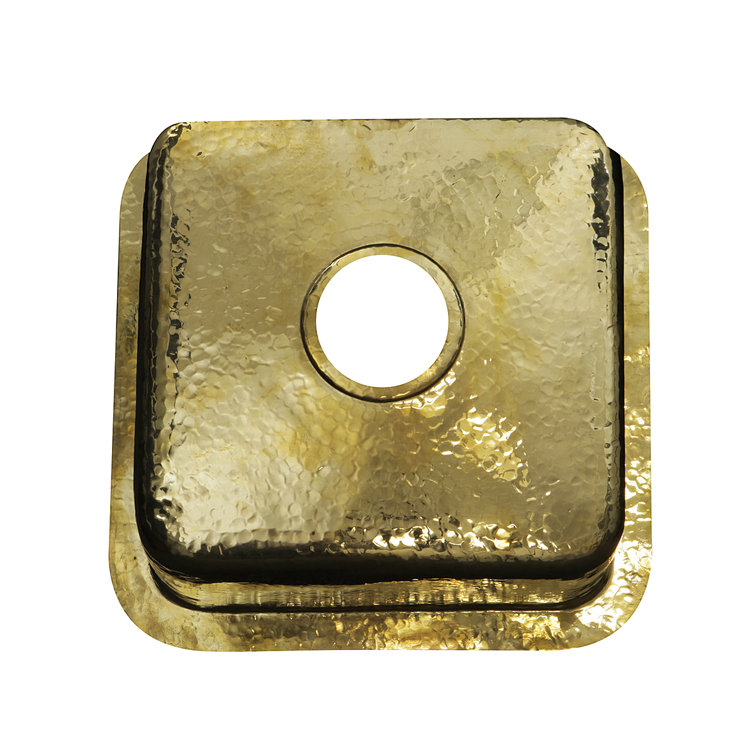 Hand-Hammered Brass and Copper Square Drop-In Sink, 17"