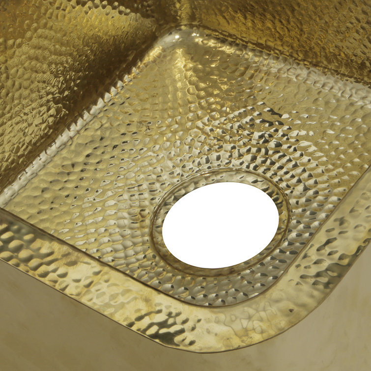 Hand-Hammered Brass and Copper Square Drop-In Sink, 17"