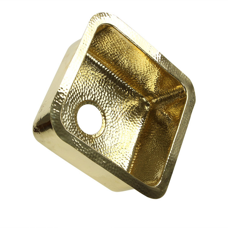 Hand-Hammered Brass and Copper Square Drop-In Sink, 17"