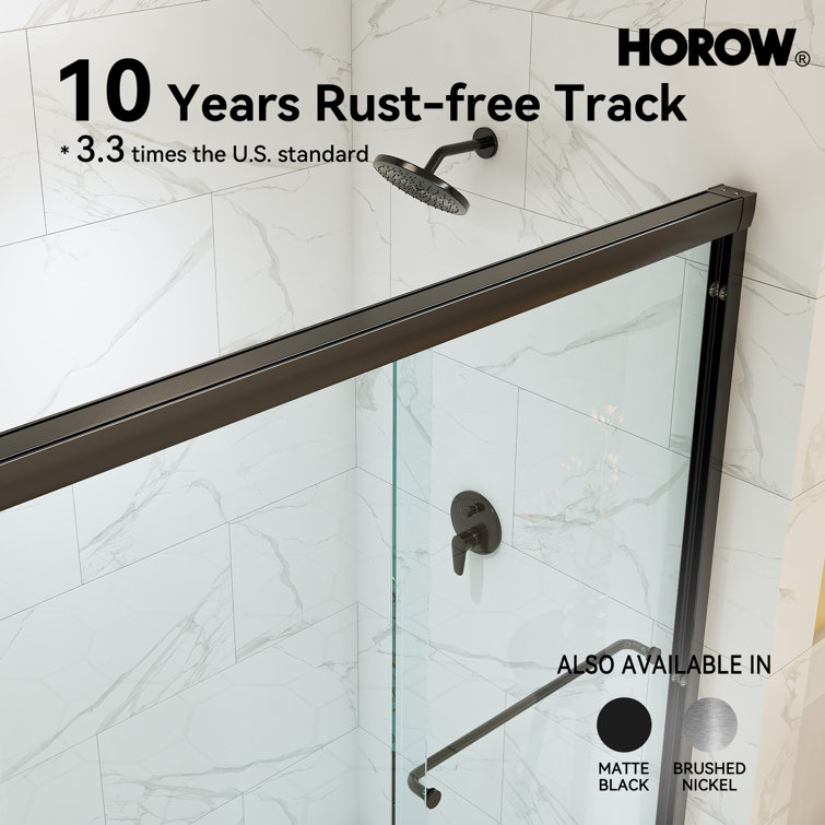 Matte Black Frameless Double Sliding Shower Door with Clear Glass