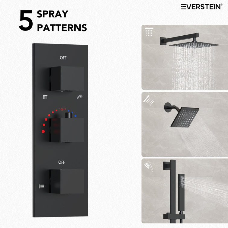 Matte Black Dual Shower System with Adjustable Handheld and Rainfall Head