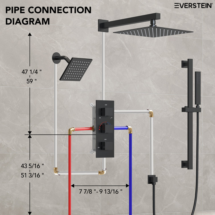 Matte Black Dual Shower System with Adjustable Handheld and Rainfall Head