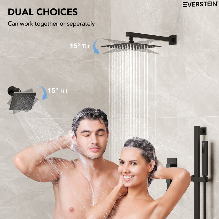 Matte Black Dual Shower System with Adjustable Handheld and Rainfall Head