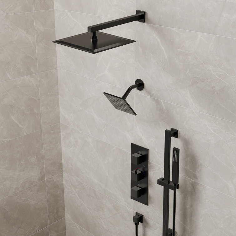 Matte Black Dual Shower System with Adjustable Handheld and Rainfall Head
