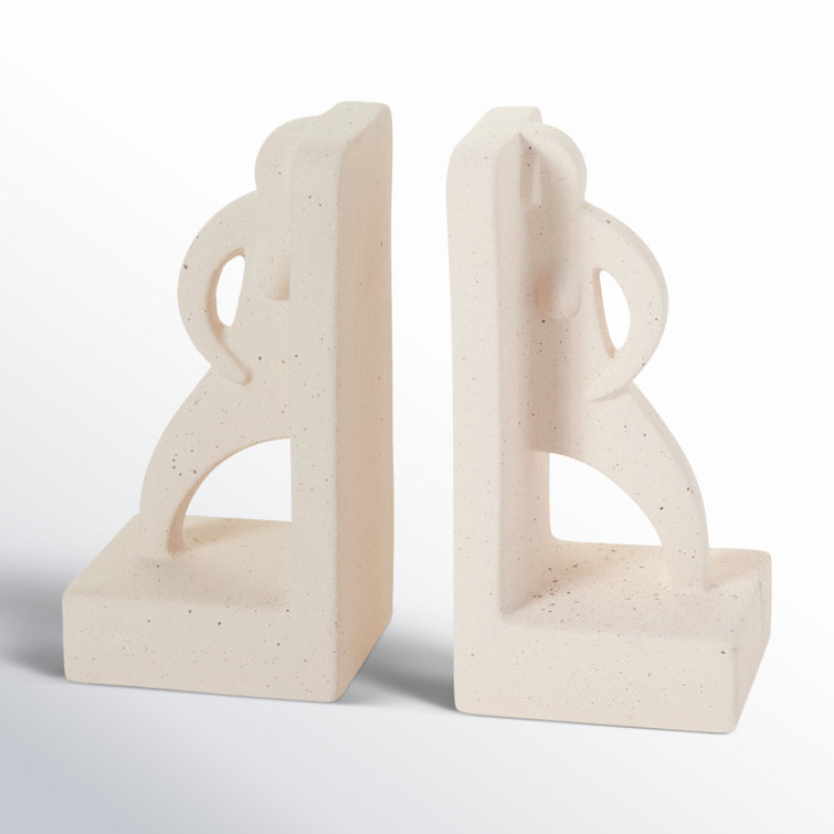 Off-White Ceramic Sculptural Bookend Set