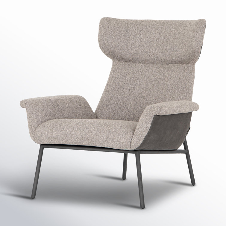 Orly Natural 37" Contemporary Leather Accent Chair in Gray/Brown