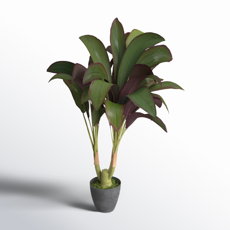 30'' Green and Purple Faux Dracaena Plant in Round Pot