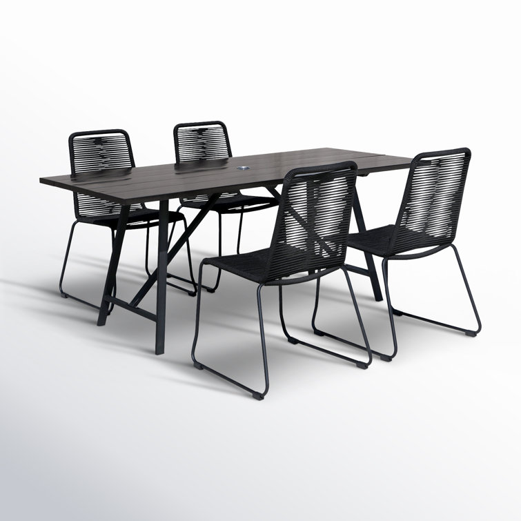 Dark Eucalyptus and Black Metal 4-Person Outdoor Dining Set with Cushions
