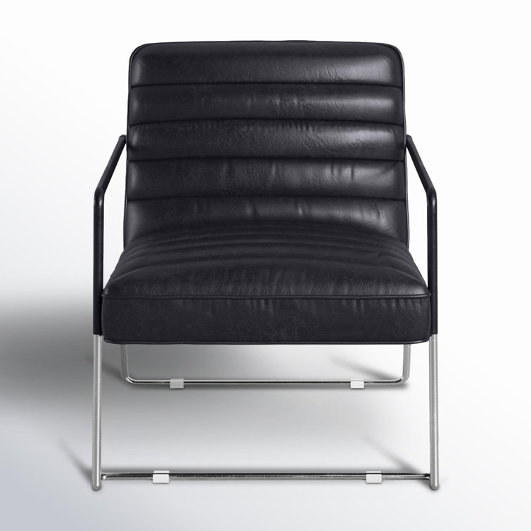 Contemporary Black Genuine Leather Slipper Accent Chair