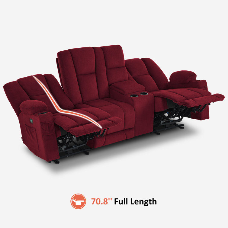 Burgundy Polyester Blend Power Reclining Sofa with Cup Holders