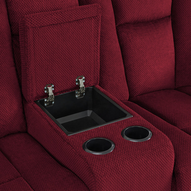 Burgundy Polyester Blend Power Reclining Sofa with Cup Holders