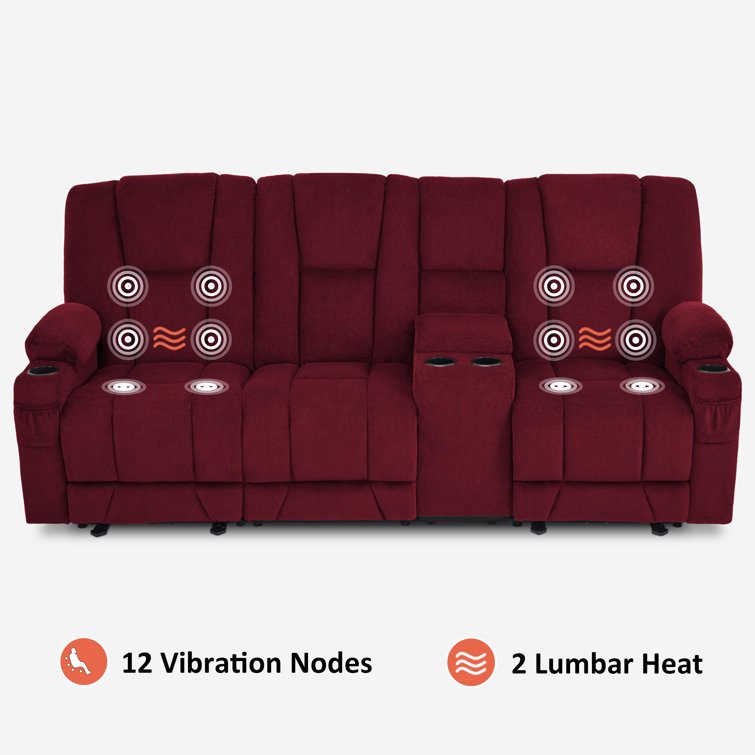 Burgundy Polyester Blend Power Reclining Sofa with Cup Holders