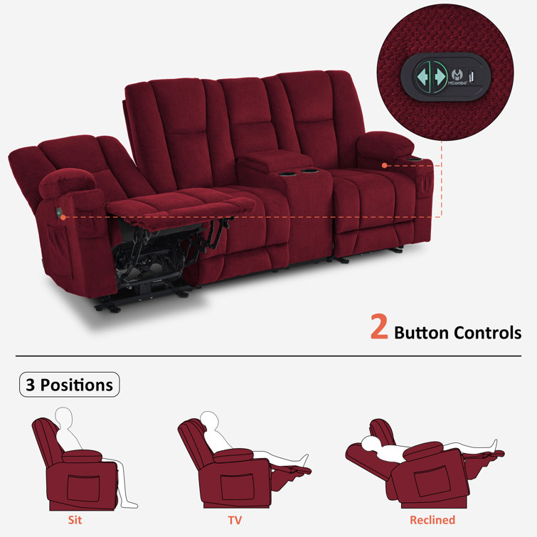 Burgundy Polyester Blend Power Reclining Sofa with Cup Holders
