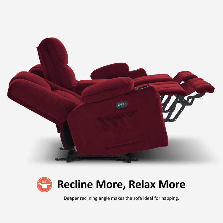 Burgundy Polyester Blend Power Reclining Sofa with Cup Holders