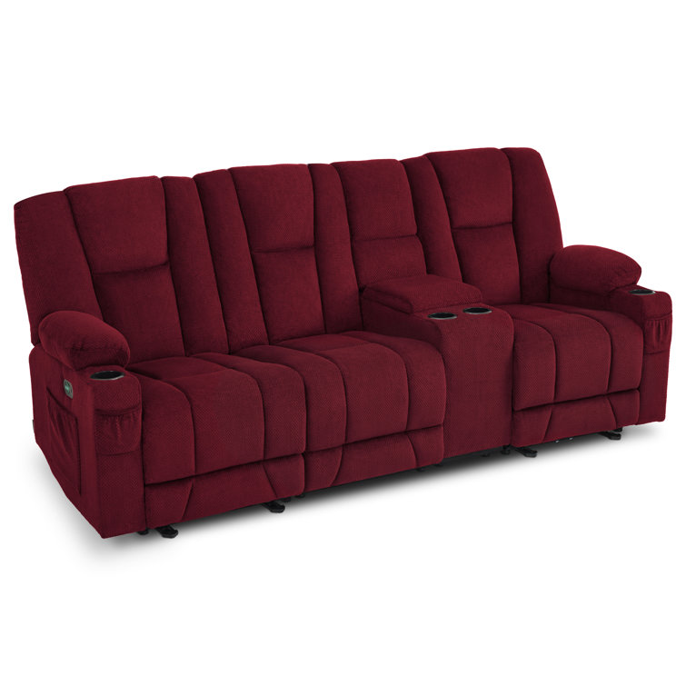 Burgundy Polyester Blend Power Reclining Sofa with Cup Holders