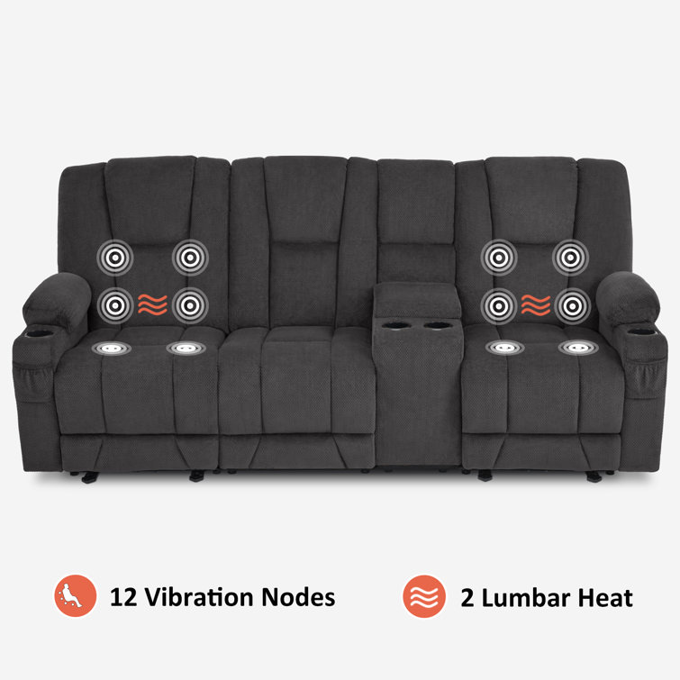 Gray Fabric Power Reclining Sectional Sofa with Cup Holders