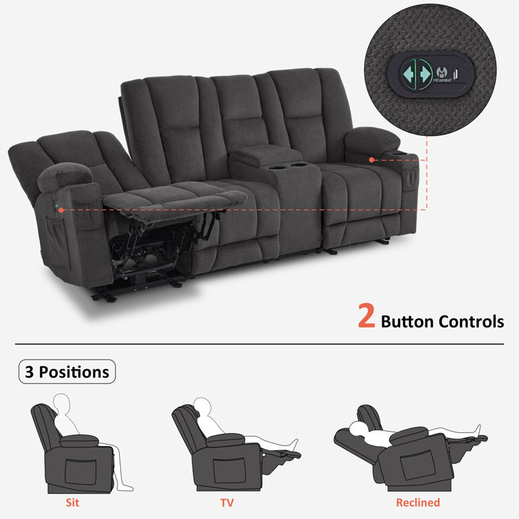 Gray Fabric Power Reclining Sectional Sofa with Cup Holders